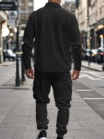 Men's Fleece Cargo Jacket Tracksuit Set 2 Pieces Solid Color Long Sleeve Button up Jacket and Cargo Pants Set - Image 3