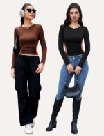 CE' CERDR 3/5 Pack Womens Long Sleeve Shirts Crew Neck Basic Tees Tight Fitted Casual Going Out Stretchy Slim Tops - Image 2