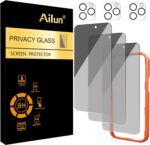 Ailun 3 Pack Privacy Screen Protector for iPhone 16 Pro Max [6.9 inch]+ 3 Pack Camera Lens Protector,Dynamic Island Compatible,Anti Spy Tempered Glass[9H Hardness][Not for iPhone 16e/16/16Pro/16Plus]