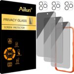 Ailun 3 Pack Privacy Screen Protector for iPhone 16 Pro Max [6.9 inch]+ 3 Pack Camera Lens Protector,Dynamic Island Compatible,Anti Spy Tempered Glass[9H Hardness][Not for iPhone 16e/16/16Pro/16Plus]