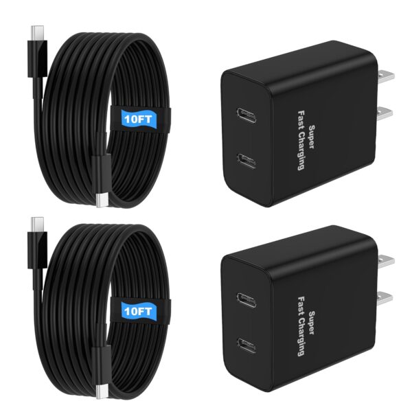 45W 2Pack Super Fast Charger USB C Dual Port Android Phone Charger Type C Fast Charging Block with 10FT Type-C Charger Cord for Samsung Galaxy S25/S25 Ultra/S25+/S24 Ultra/S24/S24+/S23/S22/iphone 17