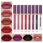 QiBest 7Pcs Matte Liquid Lipstick wiith 1Pc Lip Plumper Makeup Set, Dark Black Purple Lipstick Goth Halloween Lip Set Waterproof Lip Gloss Kit, Long Lasting Valentine Lipsticks Gift for Women & Girls