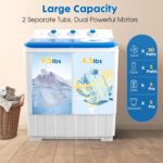 Portable Washing Machine Twin Tub - 14lbs Compact Washer (9,5lbs) and Spinner Dryer (4.5lbs) Combo with Drain Pump - Semi Automatic Washing Machine for Apartments, Dorms, RVs, Camping - Blue - Image 5