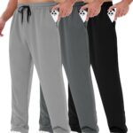 3 Pack Mens Sweatpants with Pockets - Mesh Open Bottom Athletic Joggers for Men Loose Fit Gym Workout Running Casual Pants