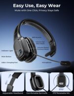 Bluetooth Headset, 60Hrs Working Time with Noise Canceling, Trucker Wireless Headset with Mic & Mute, Voice Control, Bluetooth Headphones Multipoint for Truck Driver, Office, CallCenter, Phone/PC - Image 6