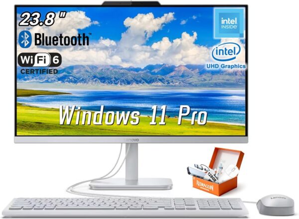 Lenovo A100 24” FHD All-in-One Desktop Computer, Intel 4-Core Processor, 16GB RAM, 512GB SSD, WiFi 6, Bluetooth 5.2, RJ45, Business & Home, Wired Keyboard and Mouse, Windows 11 Pro, W/Accessories