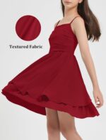 Suggest a better title and return a single title only without any other comments: EXARUS Girls Dress Teen Ruched Layered Ruffle Swing Flowy Spaghetti Strap Valentine Summer Easter Tween Dresses 8-14Y - Image 3