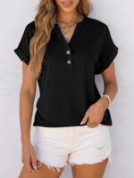 ANRABESS Womens Short Sleeve Henley Tops V Neck Dressy Casual Blouses Summer Trendy Tee Shirts 2026 Vacation Fashion Clothes - Image 3