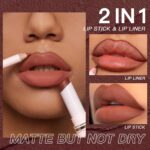 USHAS 2 in 1 Waterproof Lipstick and Lip Liner Combo Set - Long Lasting Matte Lipstick Pen with Lip Liner Set Makeup Kits (S9, Pack of 1) - Image 2