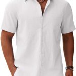COOFANDY Men's Button Down Short Sleeve Shirt Casual Cotton Summer Beach Linen Wedding Shirts with Pocket