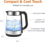 Amazon Basics Electric Kettle with Glass Carafe for Tea and Coffee, BPA-Free, Fast Boiling, Auto Shut-Off, 1.7 Liter, 1500W, Black and Silver - Image 2