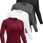 Dalavch 4 Pack Women’s Long Sleeve Basic Shirts Crew Neck Slim Fitted Compression Gym Workout Athletic Underscrubs Tops