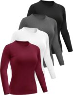 Dalavch 4 Pack Women’s Long Sleeve Basic Shirts Crew Neck Slim Fitted Compression Gym Workout Athletic Underscrubs Tops