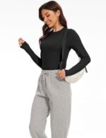 5 Pack Womens Basic Long Sleeve Shirts Crew Neck Slim-Fit Fitted T Shirts Tops Undershirts Underscrub Baselayer - Image 3