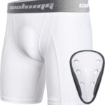 COOLOMG Youth Boys Compression Shorts with Protective Cup Sliding Underwear for Baseball Football Lacrosse Hockey