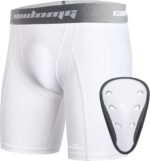 COOLOMG Youth Boys Compression Shorts with Protective Cup Sliding Underwear for Baseball Football Lacrosse Hockey