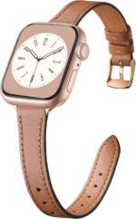 Charlam Slim Leather Band Compatible with Apple Watch Bands for Women 40mm 38mm 41mm 42mm 44mm 45mm 46mm, Top Grain Genuine Leather Strap Thin Wristband for iWatch Series 11 10 SE 9 8 7 6 5 4 3 2 1