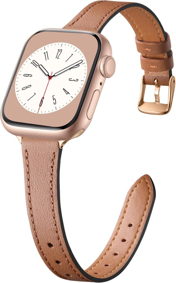 Charlam Slim Leather Band Compatible with Apple Watch Bands for Women 40mm 38mm 41mm 42mm 44mm 45mm 46mm, Top Grain Genuine Leather Strap Thin Wristband for iWatch Series 11 10 SE 9 8 7 6 5 4 3 2 1