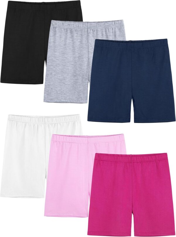 Suggest a better title and return a single title only without any other comments: 6 Pack Girls Bike Shorts Cartwheel Toddler Biker Under Dress Dance Multi-Color Kids Shorts Girls Clothes