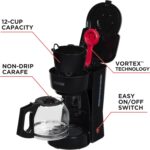 BLACK+DECKER 12-Cup Coffee Maker with Easy On/Off Switch, Easy Pour, Non-Drip Carafe with Removable Filter Basket, Vortex Technology, Black - Image 3