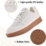 JACKSHIBO Women's Ribbon Lace-Up Fashion Sneakers Arch Support Gum Sole Tennis Walking Shoes with Memory Foam