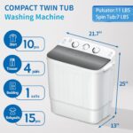 Portable Twin Tub 18lbs Washing Machine with Drying Rack and 10 Hangers, 11lbs Washer Mini Compact Laundry Machine with 7lbs Spinner, Semi-automatic Washer Combo for Dorms, Apartment - Image 7