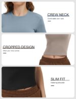 Dalavch 4 Pack Women's Workout Shirts Compression Short Sleeve Crew Neck Running Yoga Gym Athletic Fitted Crop T-Shirts Top - Image 5