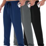 3 Pack Mens Sweatpants with Pockets - Mesh Open Bottom Athletic Joggers for Men Loose Fit Gym Workout Running Casual Pants