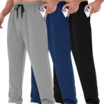 3 Pack Mens Sweatpants with Pockets - Mesh Open Bottom Athletic Joggers for Men Loose Fit Gym Workout Running Casual Pants