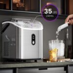 Kismile Nugget Ice Makers Countertop, 35Lbs/24H, Portable Sonic Ice Machine with Self-Cleaning/One-Click Operation for Home/Office(Stainless Steel Silver) - Image 2