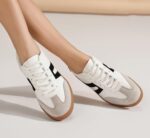 Women's Retro Gum Sole Fashion Sneakers-Lace Detail Casual Retro Walking Shoes-Gum Sole Casual Tennis-Anti Slip Trainers - Image 6