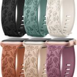 SNBLK 6 Pack Floral Engraved Bands Compatible with Apple Watch Bands 40mm 41mm 42mm 38mm 44mm 45mm 46mm 49mm Women Men, Silicone Flower Pattern Strap for iWatch Series 11 10 Se Ultra 9 8 7 6 5 4 3 2 1