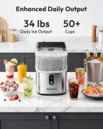 EUHOMY Nugget Ice Maker Countertop, Ready in 7 Mins, 34Lbs/24H Pebble Ice Maker Machine, Self-Cleaning Countertop Sonic Ice Makers with Ice Scoop&Basket, Pellet Ice Maker for Home, Stainless Steel - Image 3