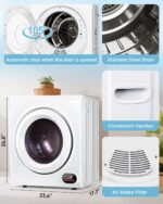 3.5 Cu.Ft Portable Clothes Dryer - 1500W Clothes Dryer with Stainless Steel Tub, Front Load Tumble, LCD Touch Panel - Compact Drying Unit for Laundry, Apartments, Dorms - Image 5