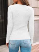 AUTOMET Women's Ribbed Long Sleeve Basic Top - Soft Stretch Crewneck Shirt for Work & Casual - Image 4