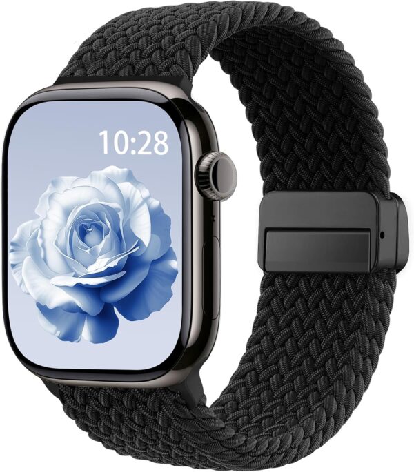Braided Stretchy Band Compatible with Apple Watch Bands 38mm 40mm 41mm 42mm 44mm 45mm 46mm 49mm Women Men, Soft Nylon Solo Loop Magnetic Sport Strap for iWatch Series 11 10 9 8 7 6 5 4 3 2 1 SE Ultra