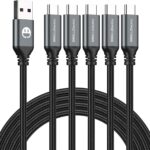 USB Type-C to A Cable 5pack 6ft Braided Fast Charging 3A Quick Charger Cord, 6 Foot Compatible iPhone 17/17 Pro/16e/16/15 Pro Max,Samsung Galaxy S10 S9 S8 Plus, Note 10 9 8, LG V50 V40 G8 G7(Grey)