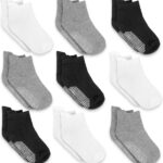 Infinno Baby Non Slip Ankle Socks 9 Pairs - Toddler Socks with Grips for Kids, Infants Boys and Girls 6-24 Months, 1T-7T