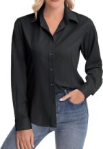 siliteelon Womens Classic-Fit Dress Shirts Long Sleeve Button Down Wrinkle-Free Stretch Solid Casual Work Office Blouse Top - Image 2