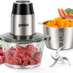 GANIZA Food Processors, Electric Food Chopper with Meat Grinder & Vegetable Chopper - 2 Bowls (8 Cup+8 Cup) with Powerful 450W Copper Motor - Includes 2 Sets of Bi-Level Blades for Fruits/Meat/Nuts