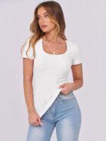 ANRABESS Women Short Sleeve Tops Scoop Neck Ribbed Knit Slim Fitted Basic Tee Shirt Casual Summer Clothes 2026 Spring Outfits - Image 7