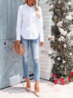 siliteelon Women's Button Down Shirts Long Sleeve Dress Shirts Wrinkle Free Collared Work Office Solid Blouses Corset Tops - Image 4