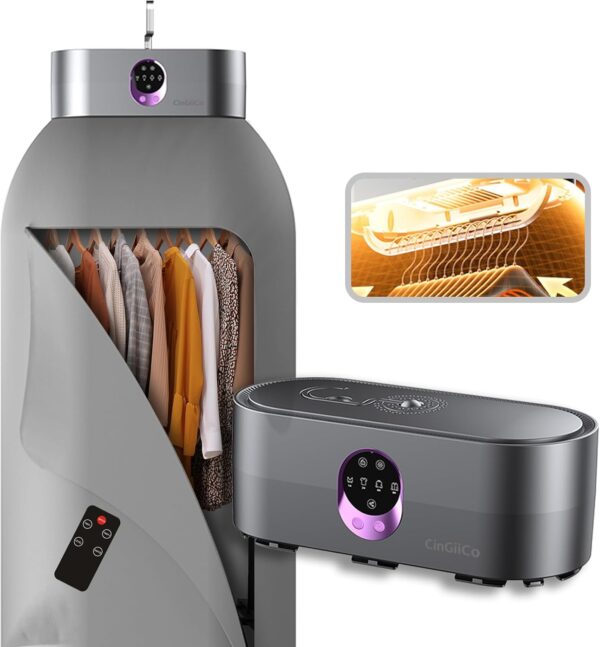 Portable Clothes Dryer, Clothes Dryer Hold 12 Items Up, With Time Setting、Remote Control, Portable Dryers For Laundry, Apartments, RV, Travel, Low noise、Energy Saving (Grey)