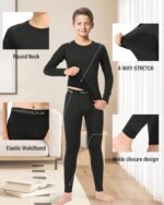 Rolimaka Boys' Thermal Underwear Set Youth kids Fleece Lined Leggings Pants Compression Long Johns Base Layer Top and Bottom - Image 5