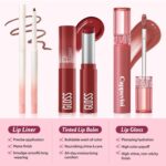3PCS Lip Combo Set - Matte Lip Liner Pencil + Hydrating Tinted Lip Balm + Juicy Lip Gloss Tint, Non-Sticky, Long-Lasting, High Pigment Lip Makeup Kit (Berry Mousse Set) - Image 3