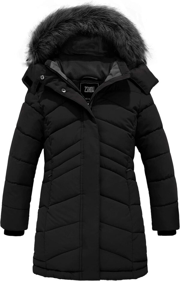 ZSHOW Girls' Winter Coat Insulated Long Quilted Puffer Jacket Warm Hooded Parka Snow Coats