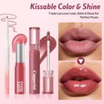 3PCS Lip Combo Set - Matte Lip Liner Pencil + Hydrating Tinted Lip Balm + Juicy Lip Gloss Tint, Non-Sticky, Long-Lasting, High Pigment Lip Makeup Kit (Sweet Fig Set) - Image 6