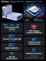 GMKtec M5 Ultra Gaming Mini PC Ryzen 7 7730U (Upgraded 7430U/ 5825U), 32GB RAM 512GB SSD Dual NIC LAN 2.5GbE Desktop Computers, Triple 4K Display, WiFi 6E, USB-C, BT 5.2, DP, HDMI 2.0 Blue - Image 2
