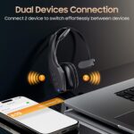Trucker Bluetooth Headset, Wireless Headset with Mic, Bluetooth Headsets with Dual Noise Cancelling Microphone & Mute Button, 55Hrs Working Time PC Headsets for Cell Phones, Computer, Truck Driver - Image 3