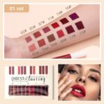 QiBest 12Pcs Matte Liquid Lipstick Set for Girls & Women, 24 Hours Long Lasting Waterproof Nude Dark Red Lip Gloss Valentine Gift Makeup Kit, Non-Stick Cup Mate Duracion 24 Horas Originales Lip Stains - Image 2